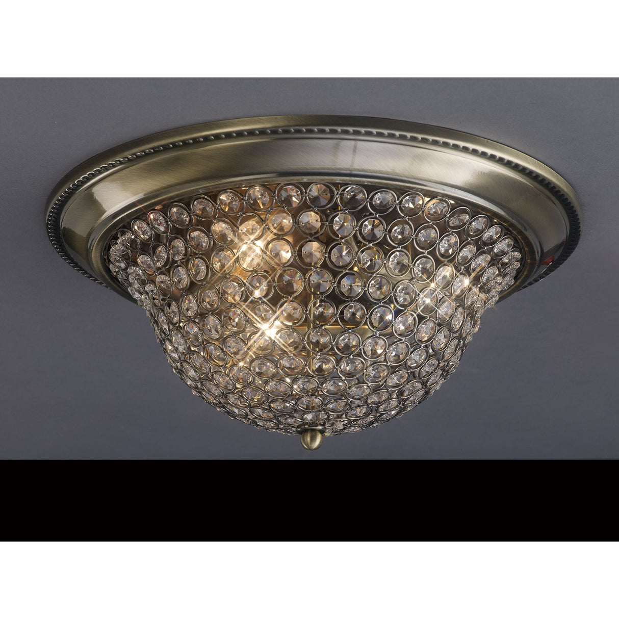 Paloma Large 3-Light Ceiling Fixture in Antique Brass and Crystal