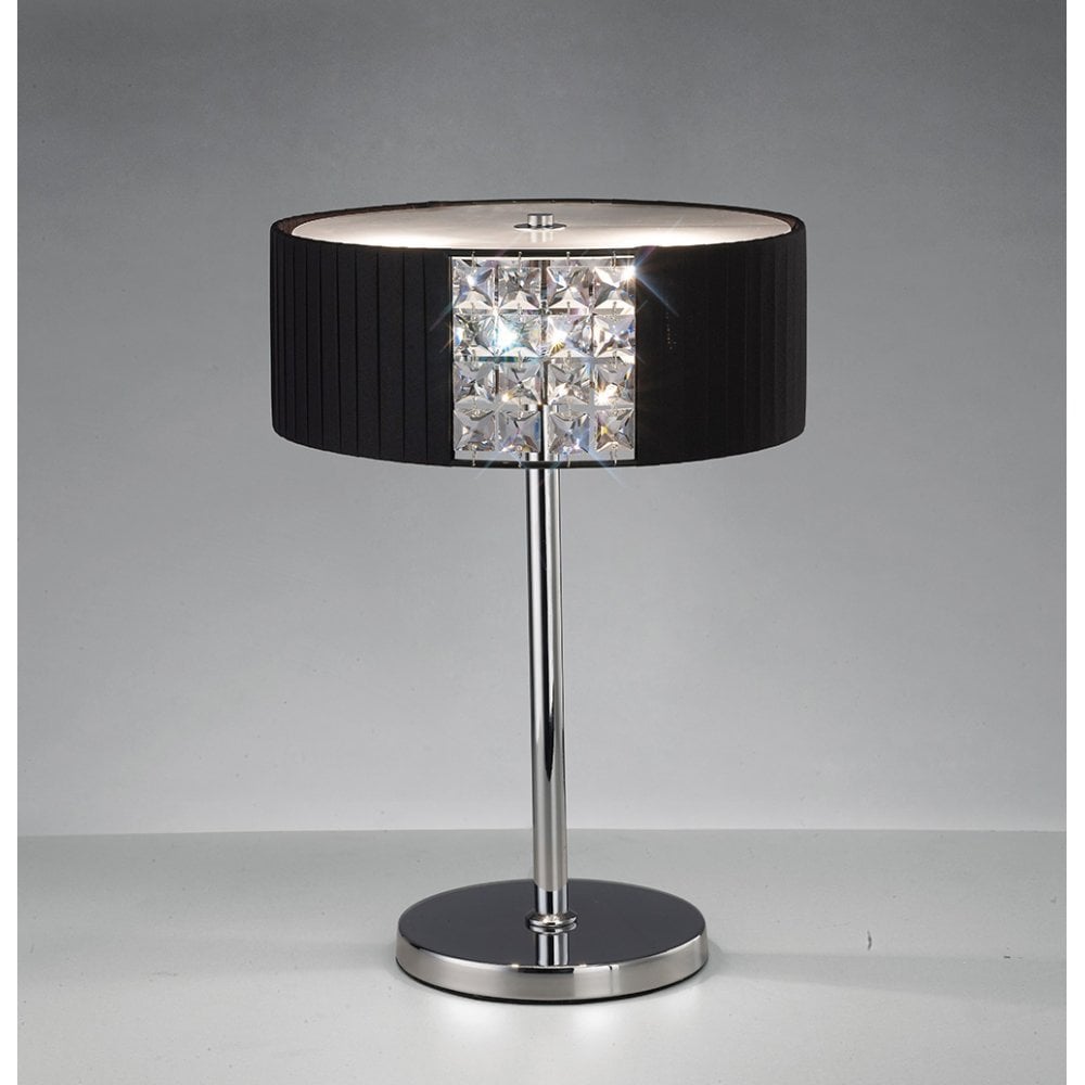 Evelyn Black Shade Double Light Table Lamp in Polished Chrome and Crystal
