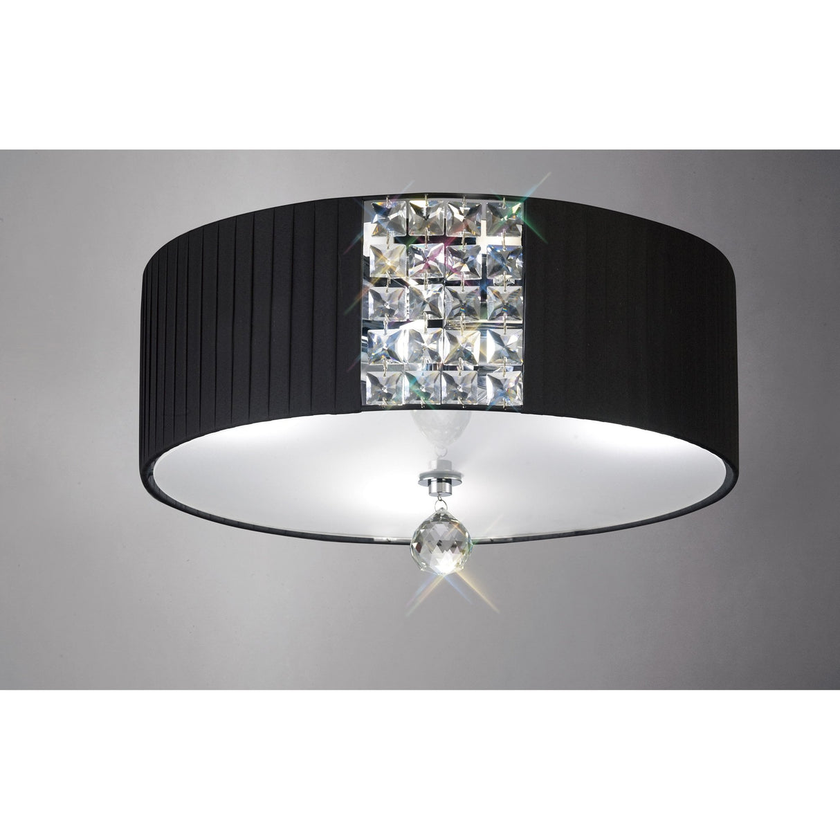 Evelyn Round Ceiling Light with Black Shade and Polished Chrome Finish, 3-Light Crystal Elegance