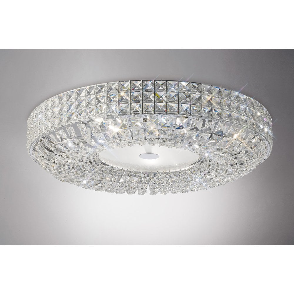 Enya 9-Light Flush Mount Ceiling Fixture in Polished Chrome with Crystal Elegance