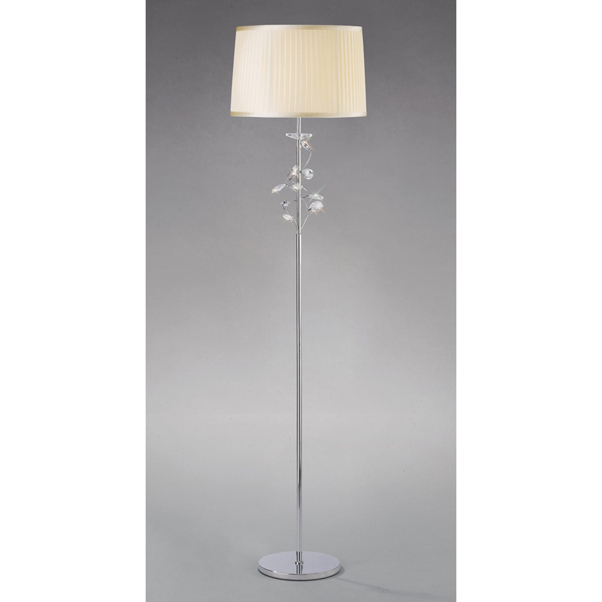 Polished Chrome Willow Floor Lamp with Cream Shade and Crystal Accents