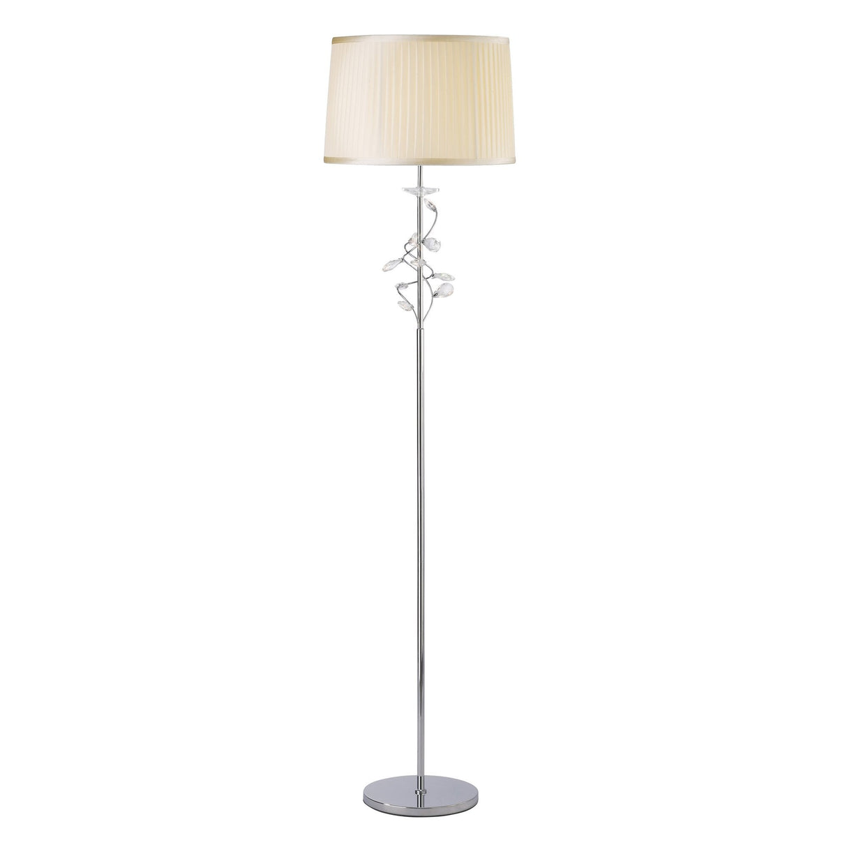 Polished Chrome Willow Floor Lamp with Cream Shade and Crystal Accents