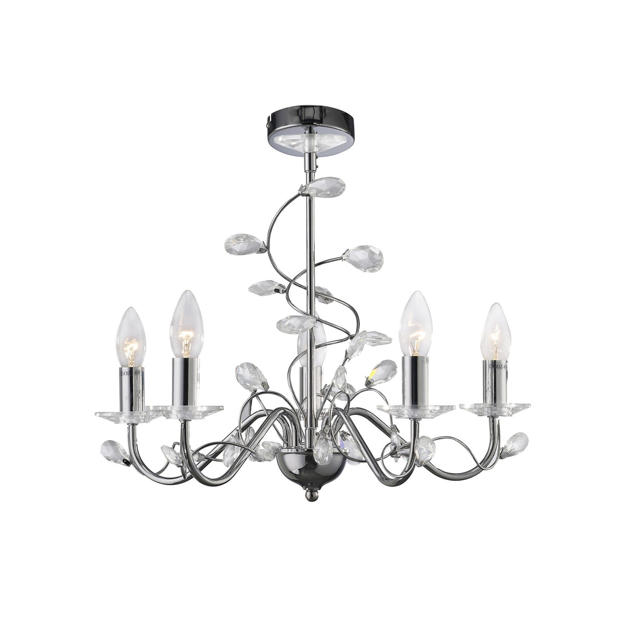 Willow Elegance Pendant Light with Polished Chrome and Crystal Accents