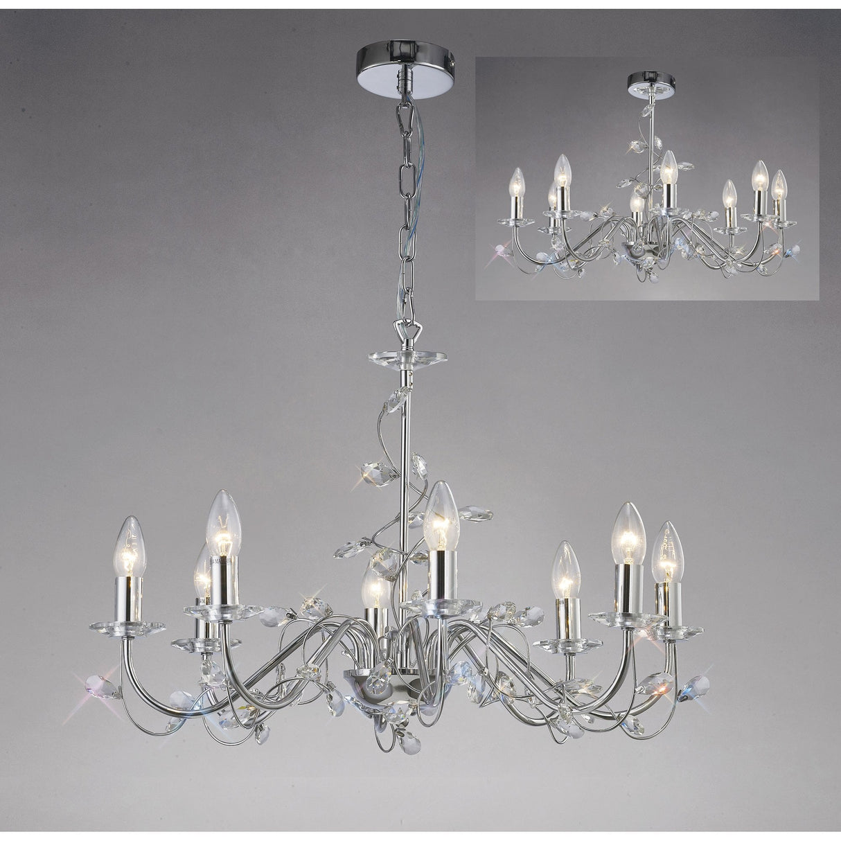 Willow Branch Chandelier 8-Light in Polished Chrome with Clear Crystal Drops