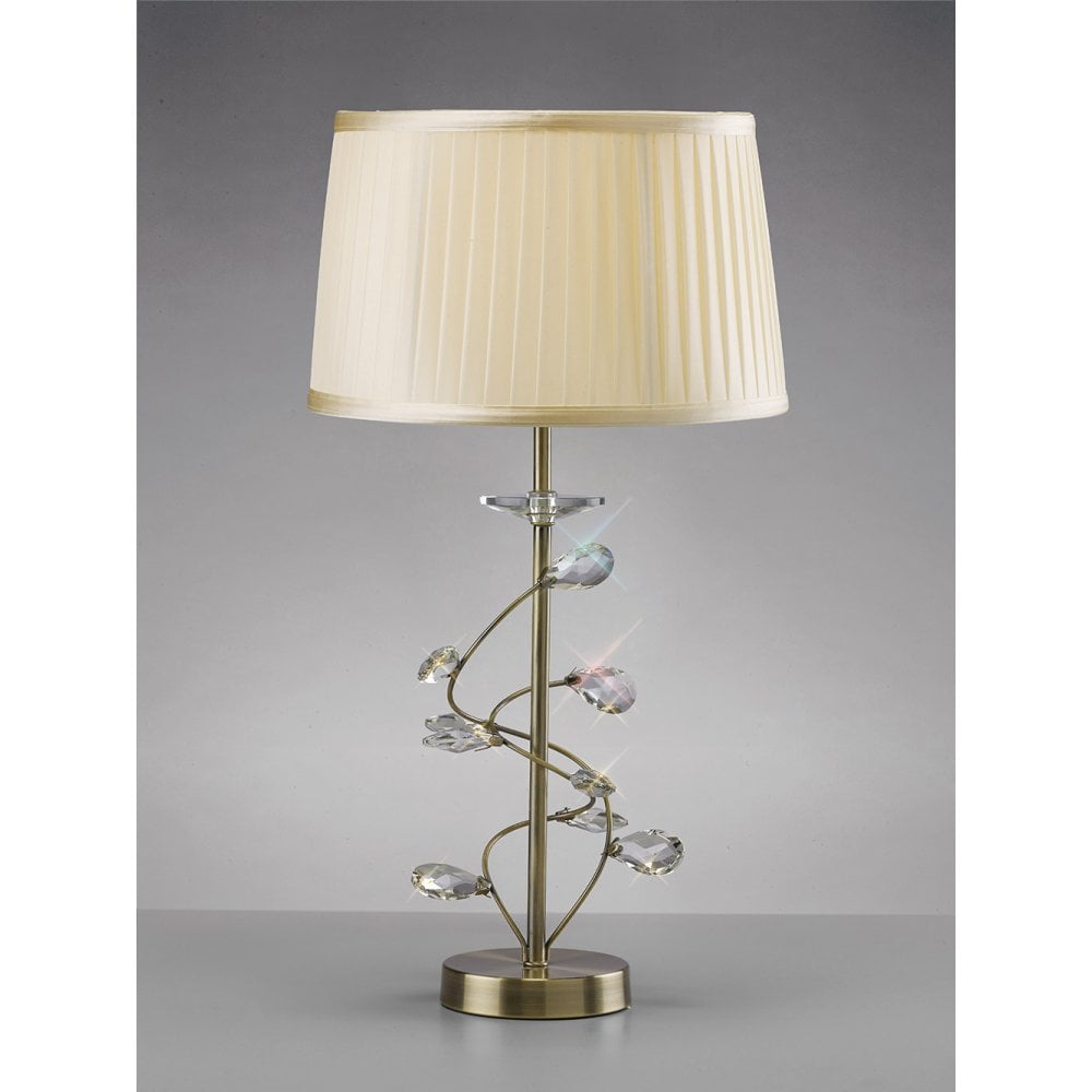 Willow Table Lamp with Cream Shade and Antique Brass Crystal Design