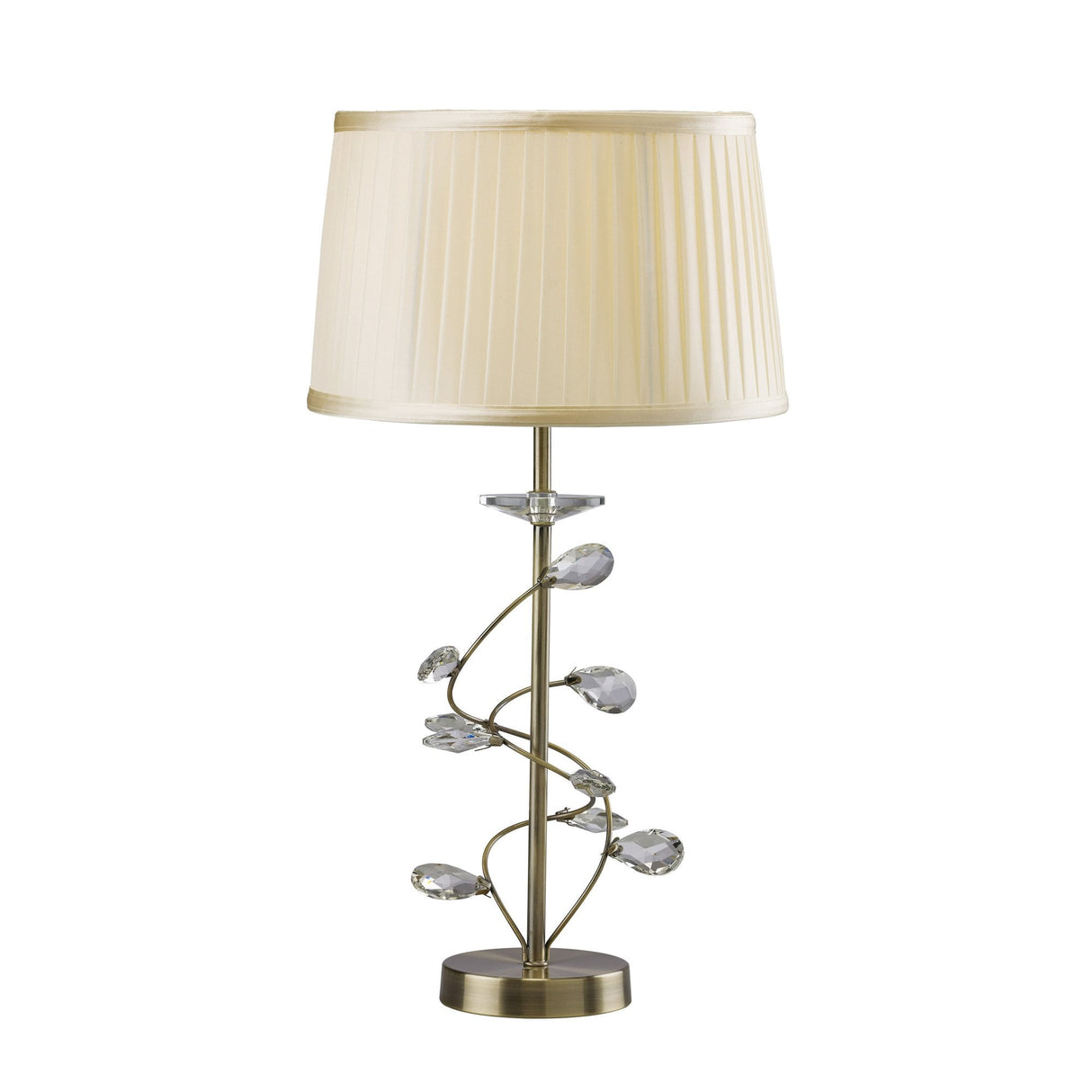 Willow Table Lamp with Cream Shade and Antique Brass Crystal Design