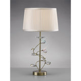Willow Antique Brass Table Lamp with Clear Crystal Accents and White Shade