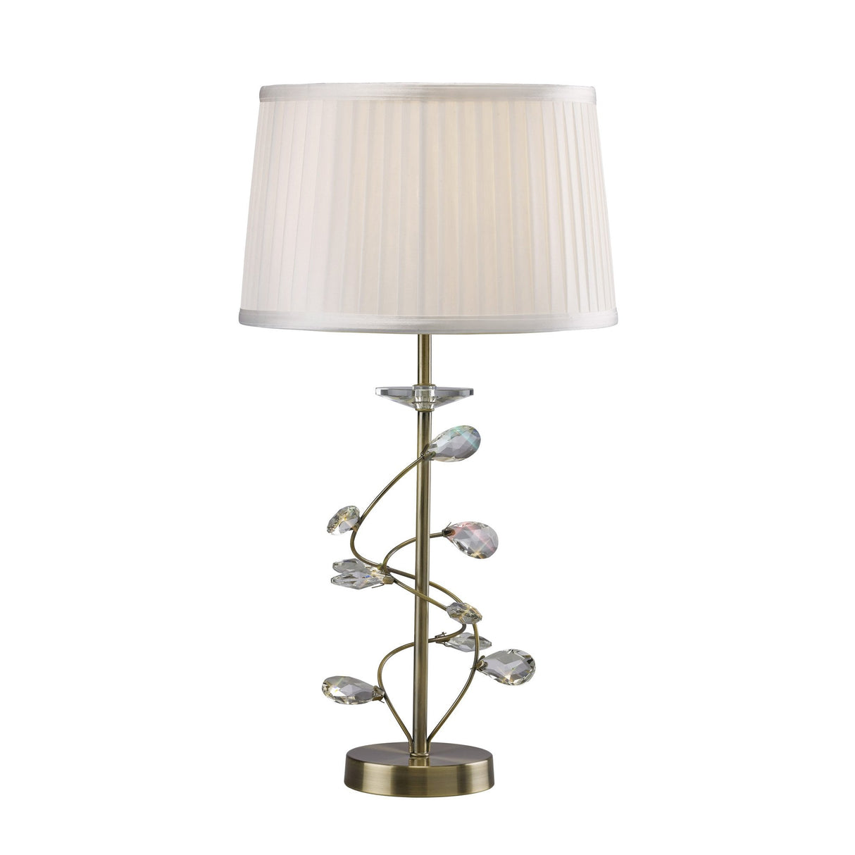 Willow Antique Brass Table Lamp with Clear Crystal Accents and White Shade