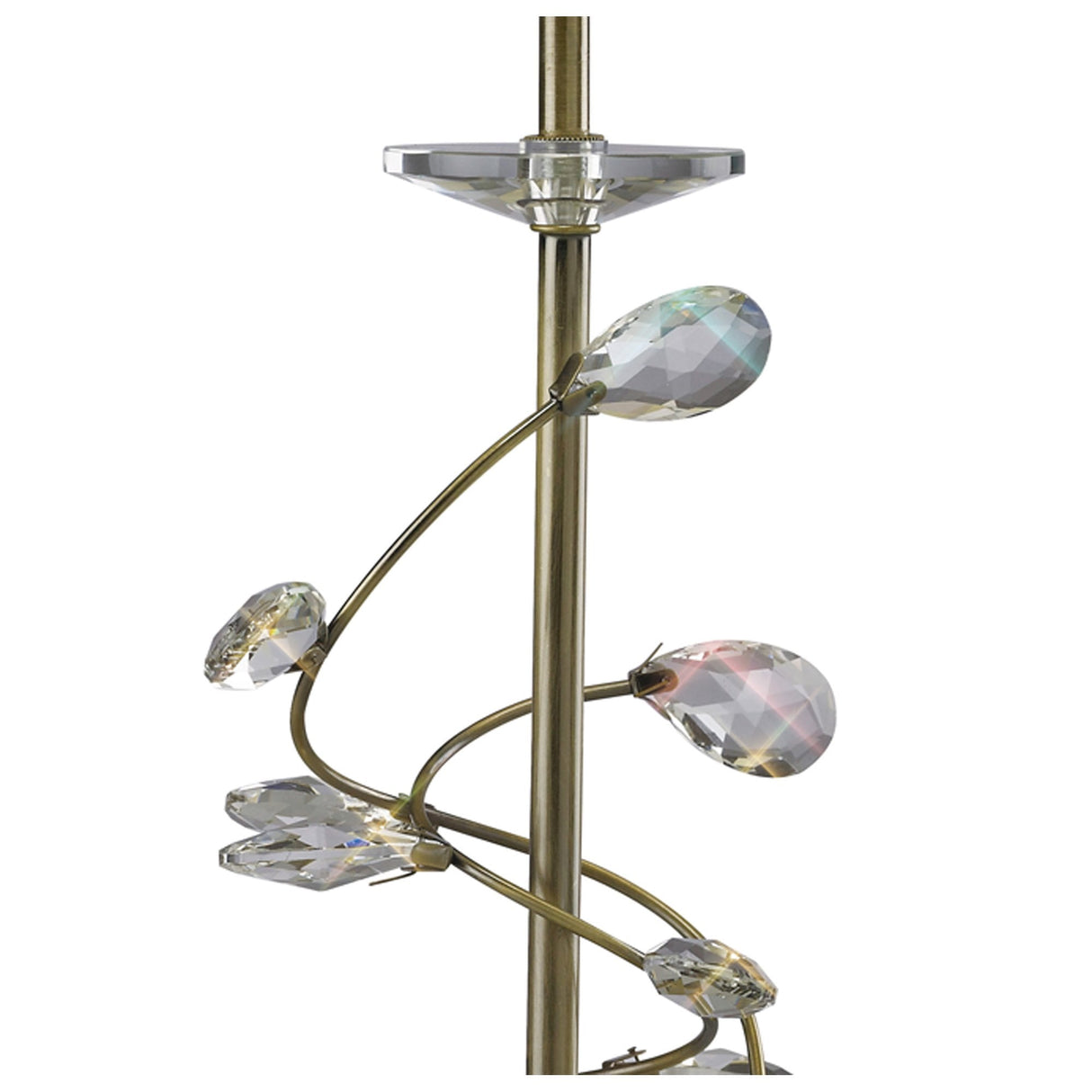 Willow Antique Brass Table Lamp with Clear Crystal Accents and White Shade