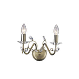 Willow Antique Brass & Crystal Double Light Wall Fixture Without Shade