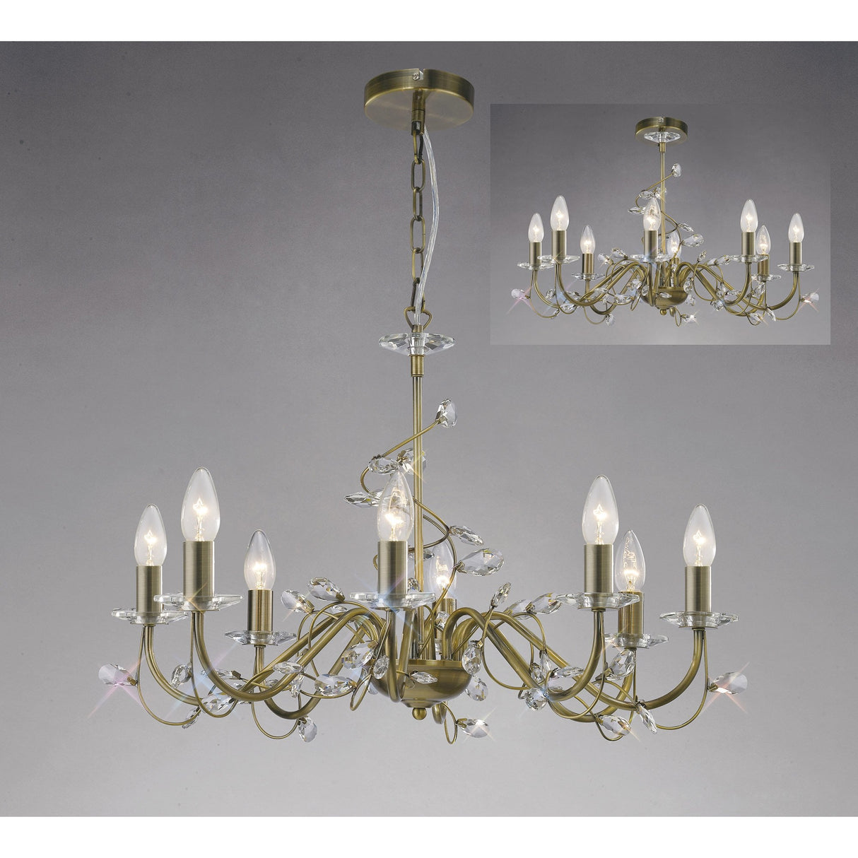 Antique Brass Twining Willow 8-Light Pendant with Crystal Accents