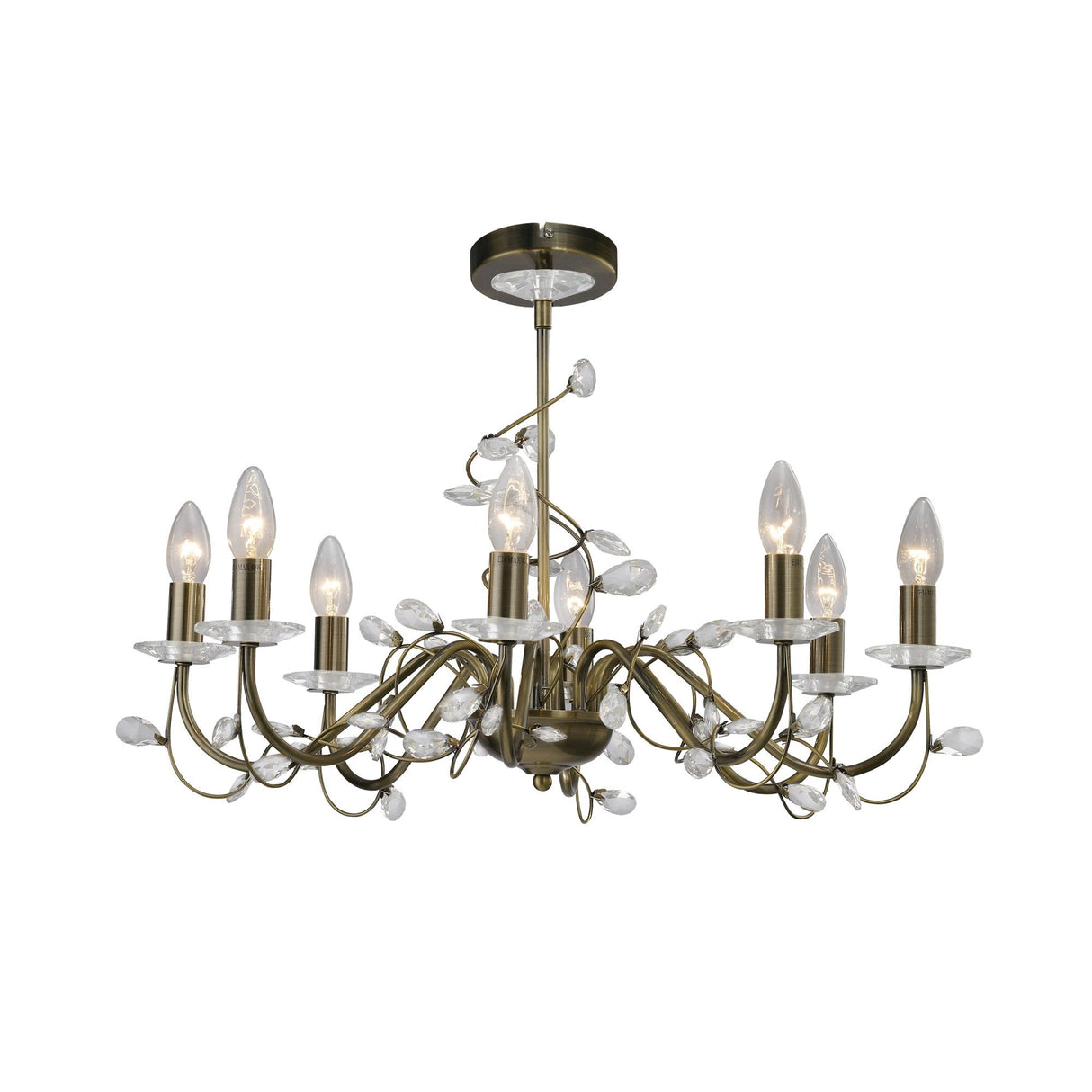 Antique Brass Twining Willow 8-Light Pendant with Crystal Accents
