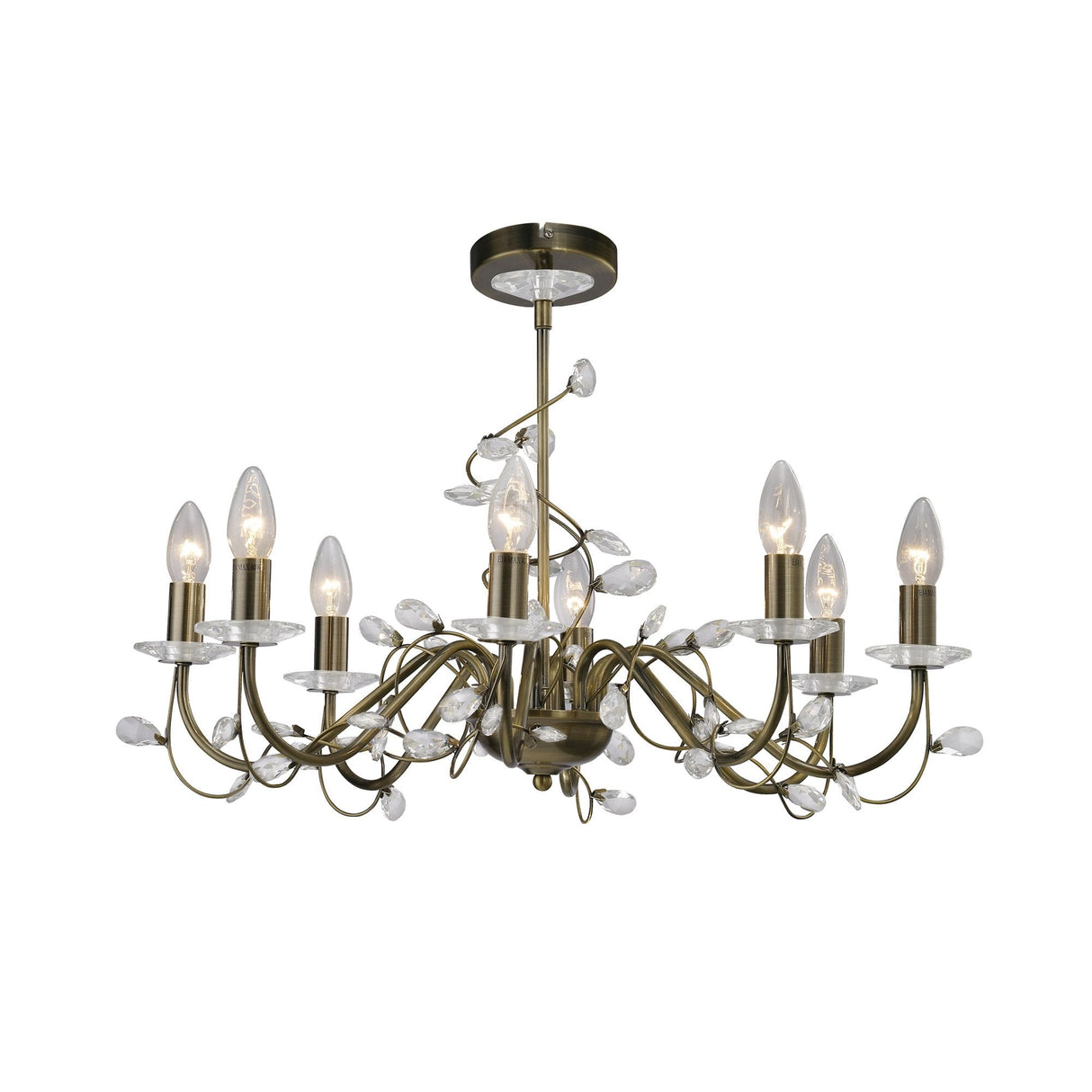 Antique Brass Twining Willow 8-Light Pendant with Crystal Accents