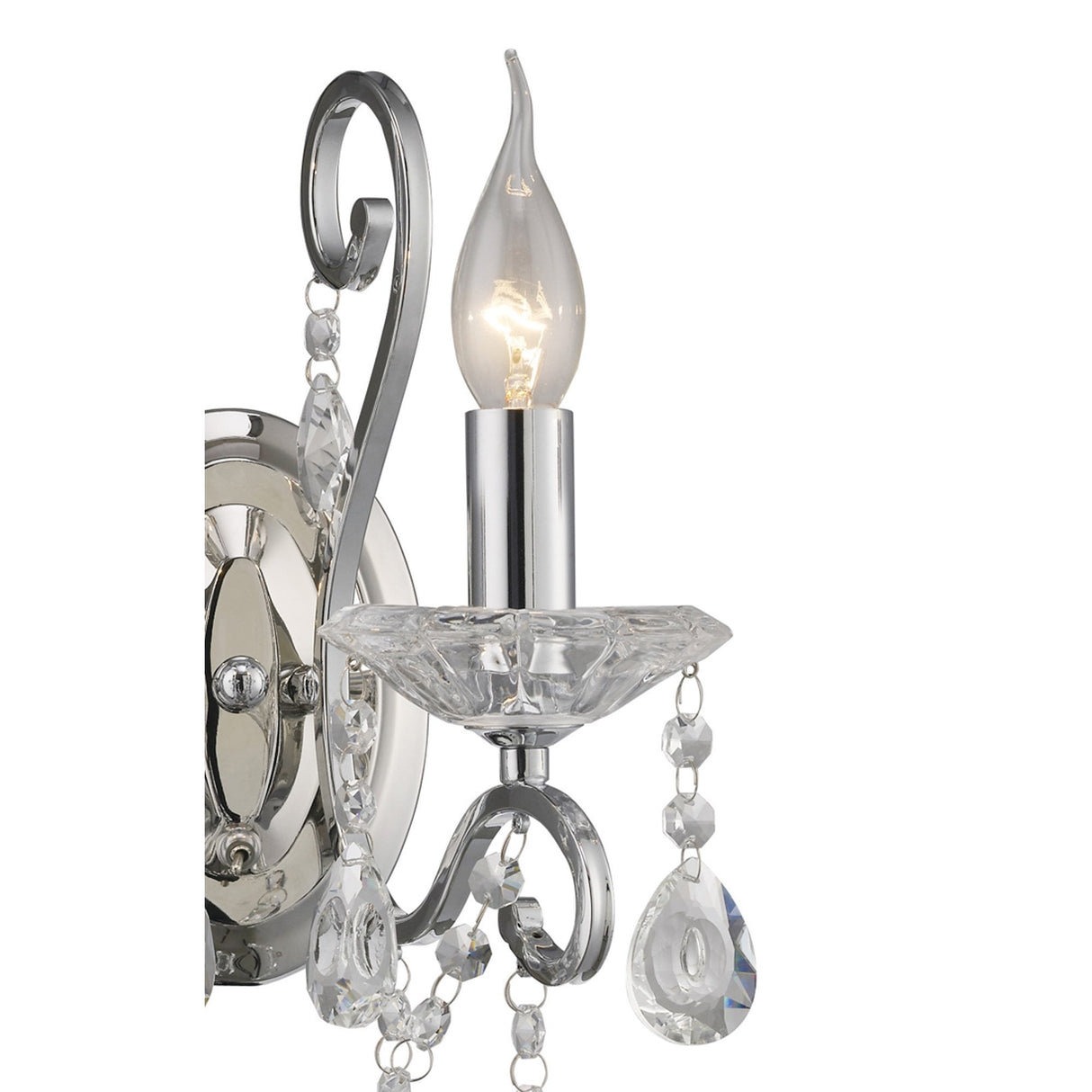 Elegant Vela Dual Light Wall Sconce in Polished Chrome and Crystal