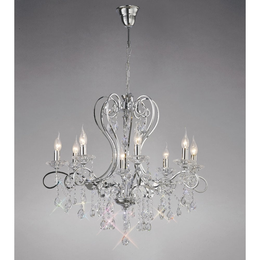 Elegant Vela Pendant Chandelier - 8 Light Polished Chrome with Crystal Detailing