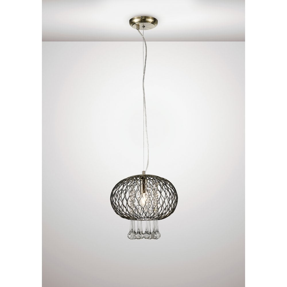 Chelsie Medium Pendant Light in Antique Brass with Clear Glass Shade
