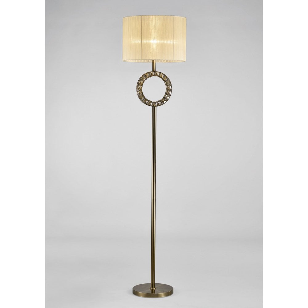 Florence Antique Brass Floor Lamp with Cream Shade and Cognac Crystal Accent