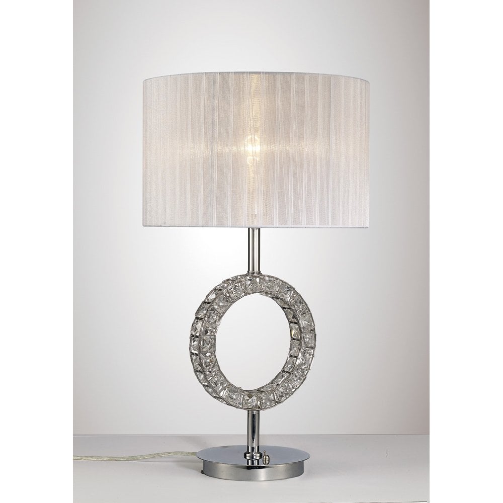 Florence Crystal Elegance Table Lamp with Polished Chrome and White Shade
