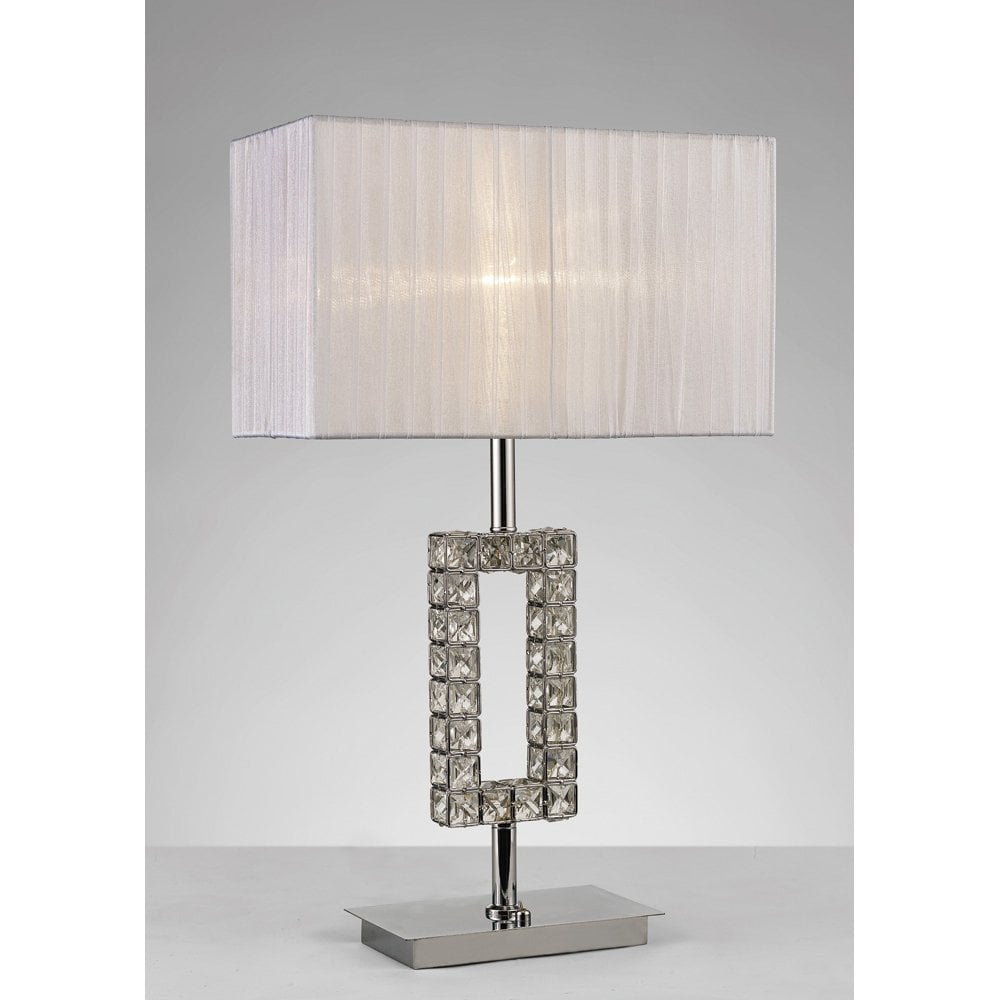 Florence Polished Chrome Crystal Table Lamp with White Rectangular Shade