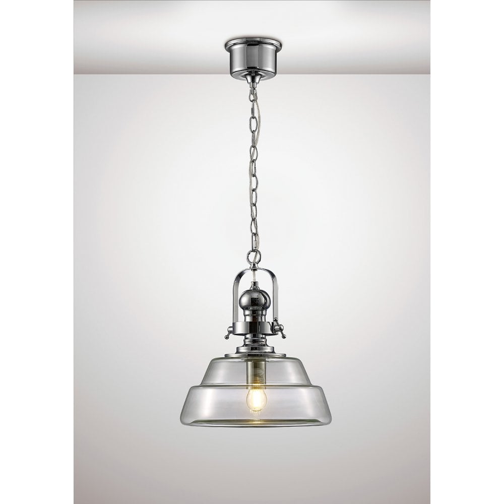 Reyna Medium Pendant Light in Polished Chrome with Clear Stepped Glass Shade