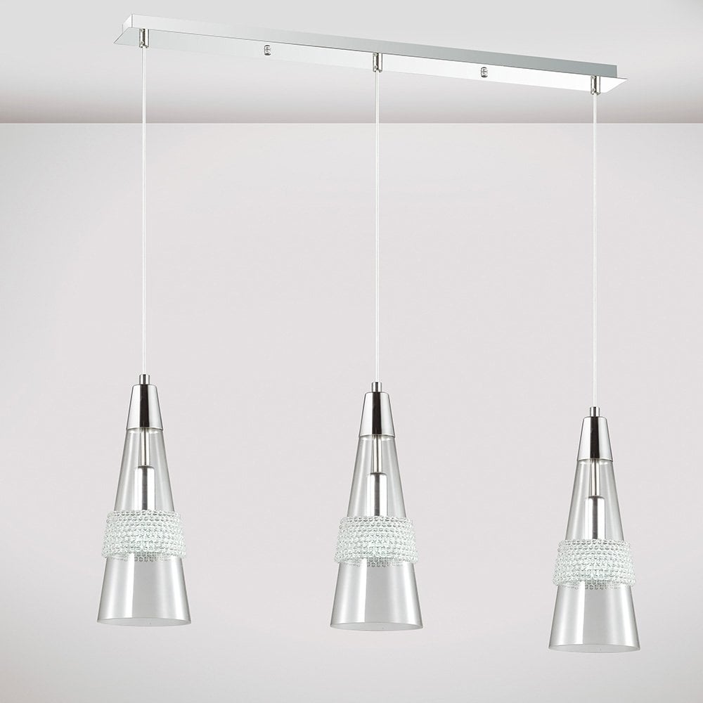 Emilia Pendant Trio: Polished Chrome & Crystal Elegance