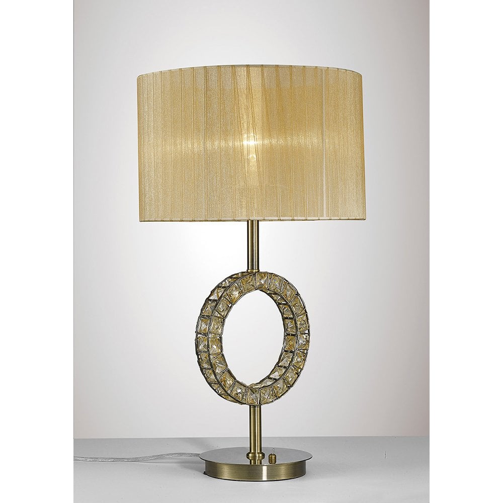 Florence Crystal Elegance Table Lamp with Bronze Shade in Antique Brass