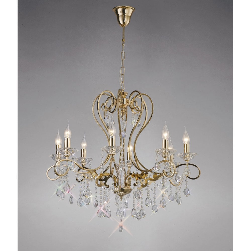 Vela 8-Light Pendant Chandelier in French Gold with Clear Crystal Detailing