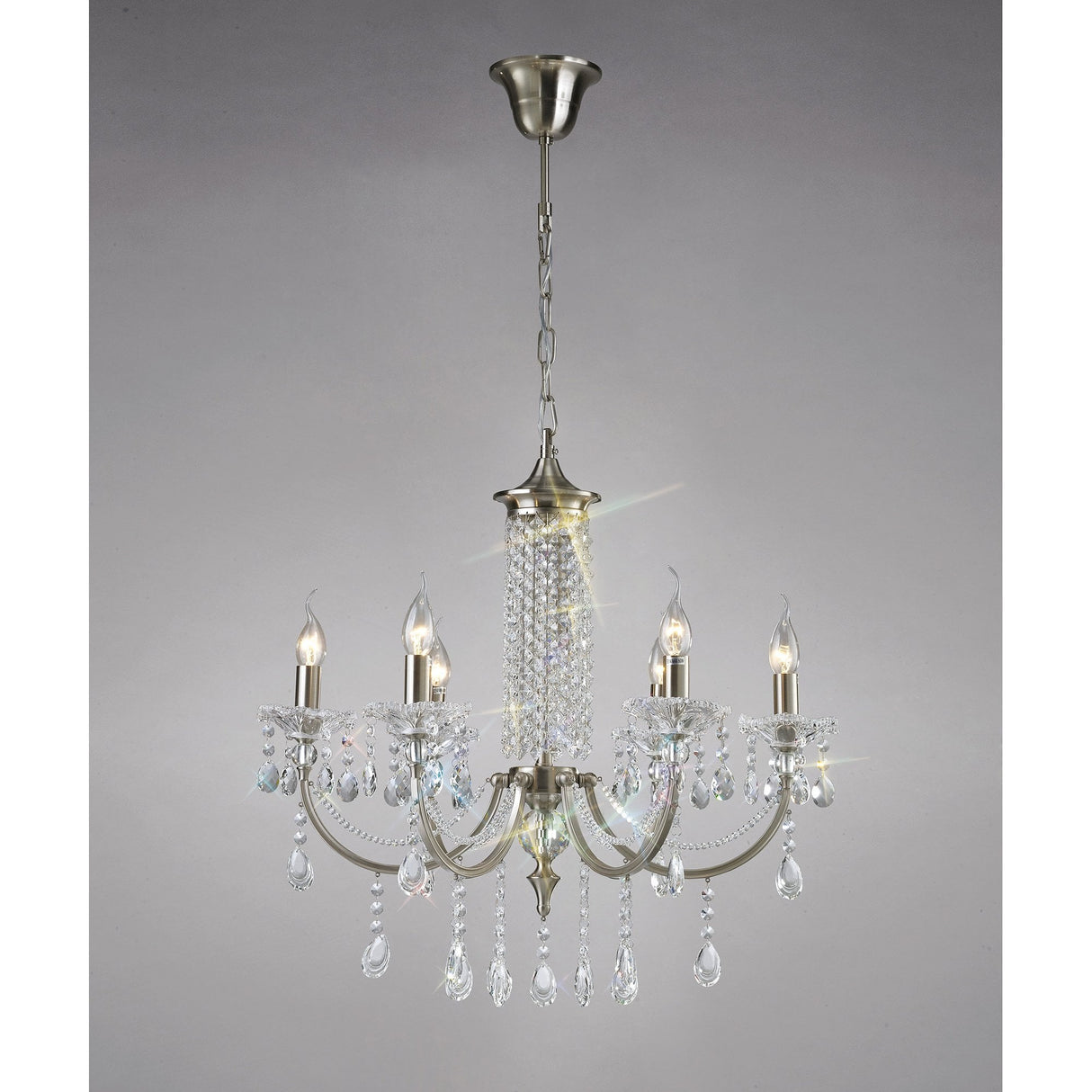 Leana Chandelier 6 Light Satin Nickel with Crystal Accents