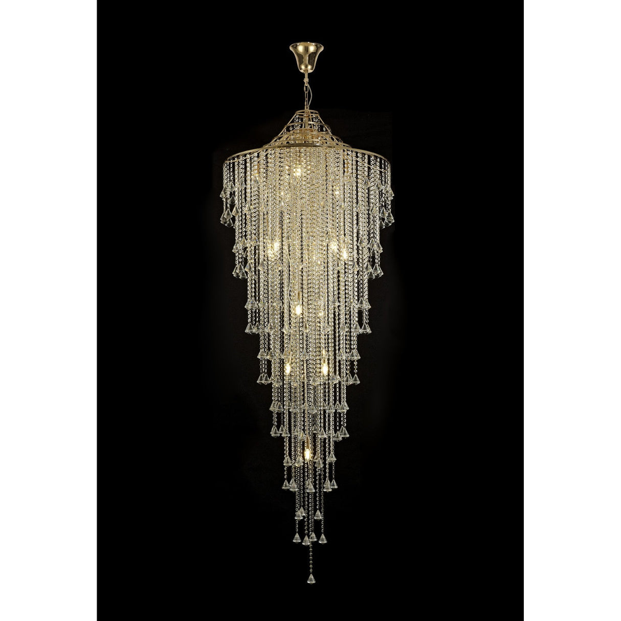 Inina Majestic 15-Light Pendant in French Gold with Diyas Crystal Elegance