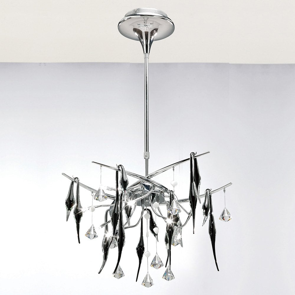 Polished Chrome & Crystal Cygnet 10-Light Ceiling Fixture