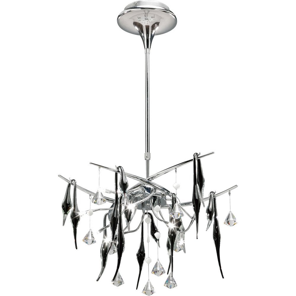 Polished Chrome & Crystal Cygnet 10-Light Ceiling Fixture