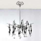 Cygnet Pendant 12-Light in Polished Chrome and Black Glass with Crystal Accents
