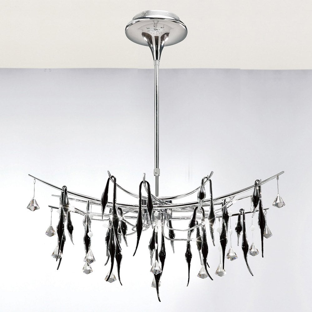 Cygnet 11-Light Oval Pendant in Polished Chrome with Black Glass & Crystal
