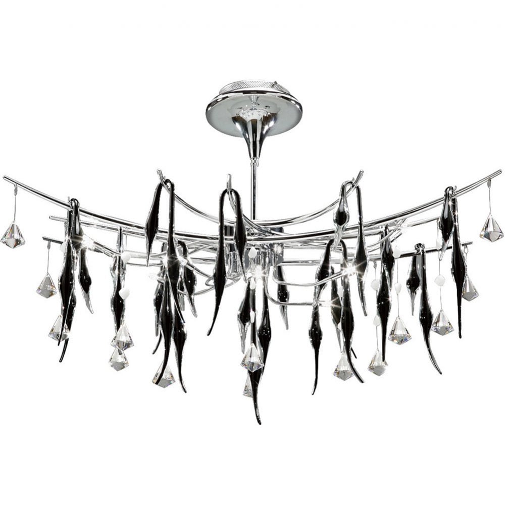 Cygnet 11-Light Oval Pendant in Polished Chrome with Black Glass & Crystal
