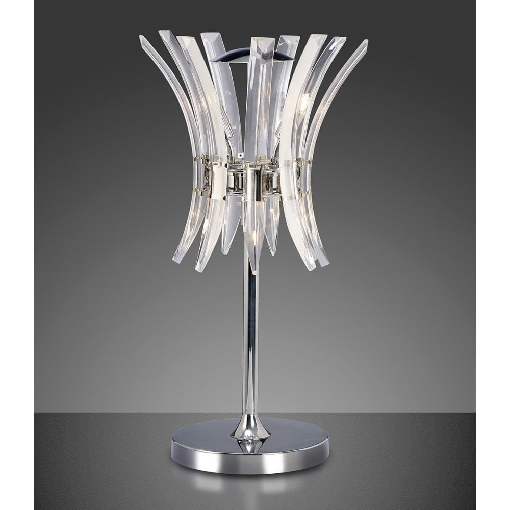 Sinclair 4-Light Table Lamp in Polished Chrome with Curved Crystal Accents