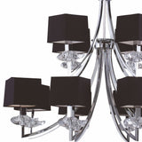 Akira Double-Tier 12-Light Pendant in Polished Chrome with Black Shades