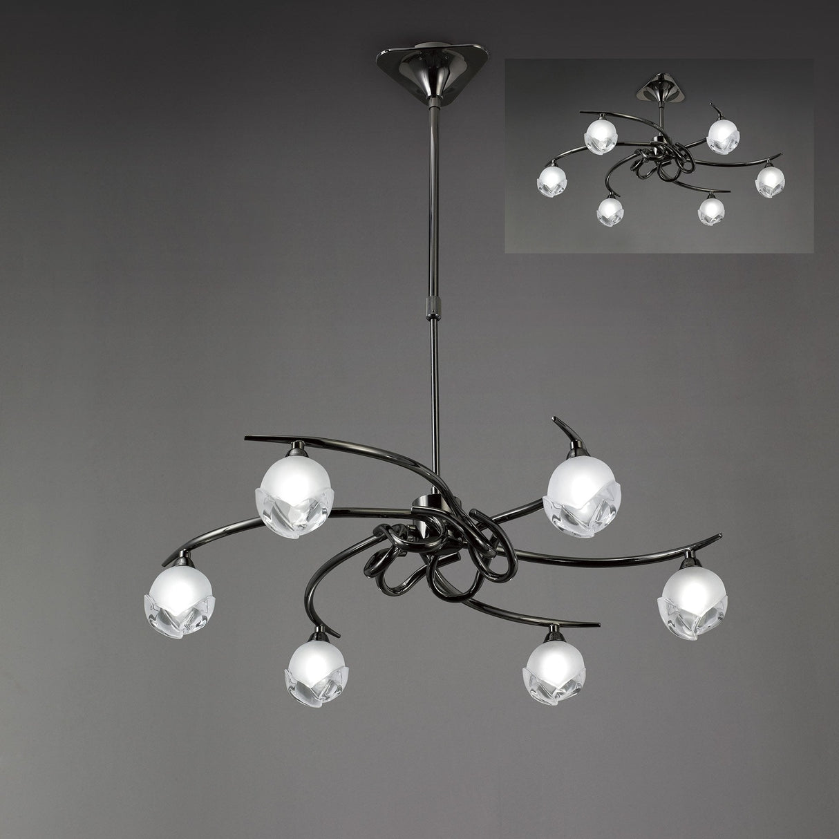 Fragma Telescopic Convertible 6-Light Fixture, Black Chrome Finish