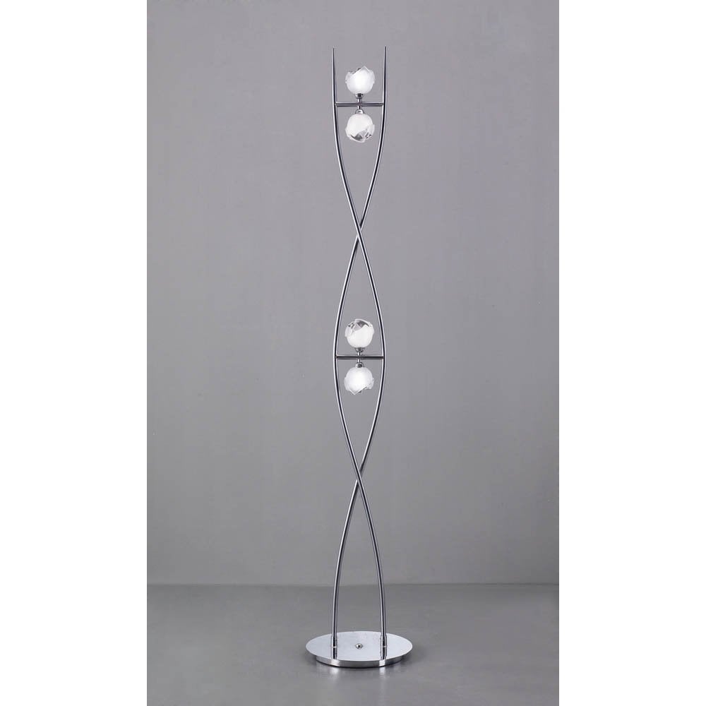 Fragma 4-Light Floor Lamp in Polished Chrome with Frosted Glass Spheres
