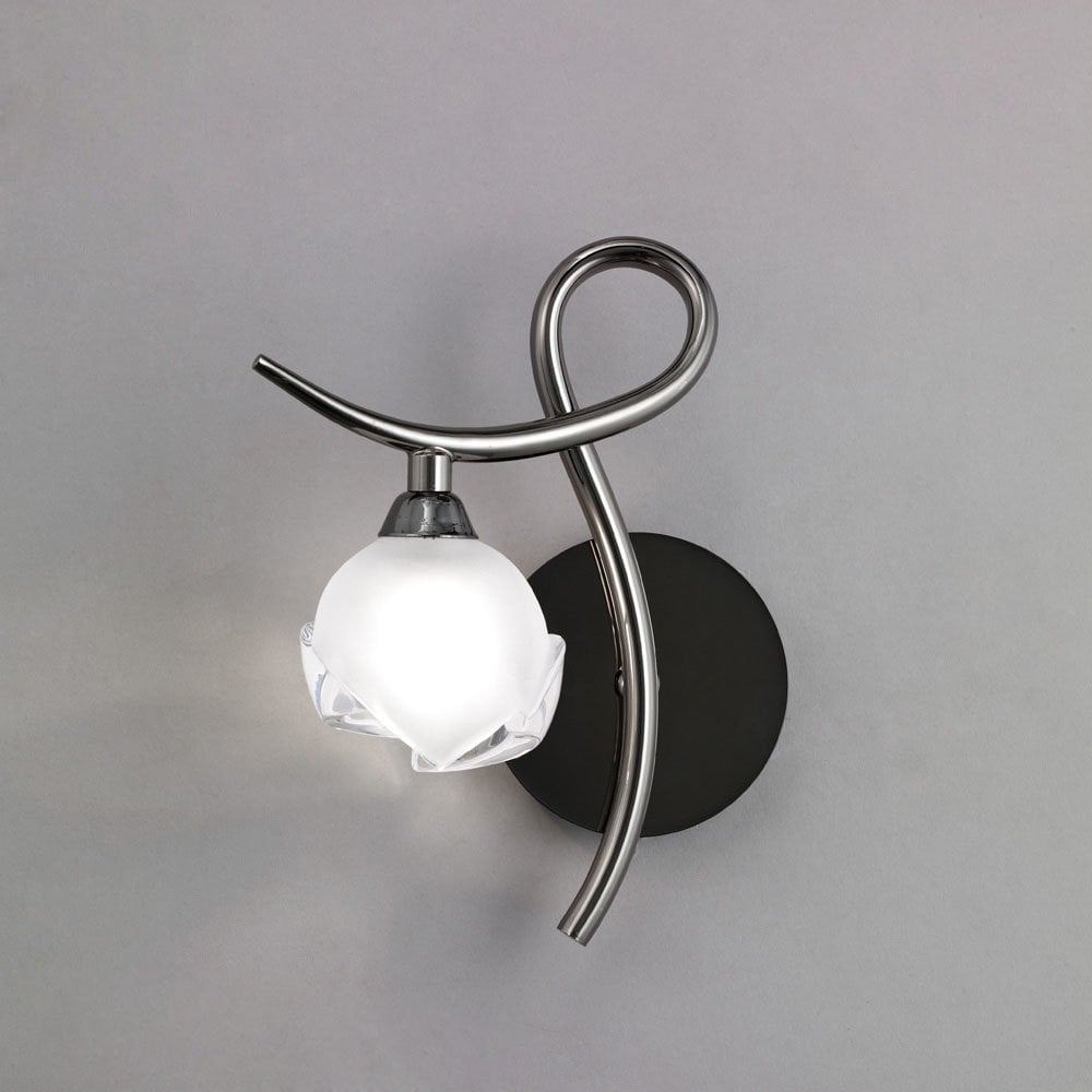 Sleek Black Chrome Fragma Wall Lamp with Frosted Glass Sphere