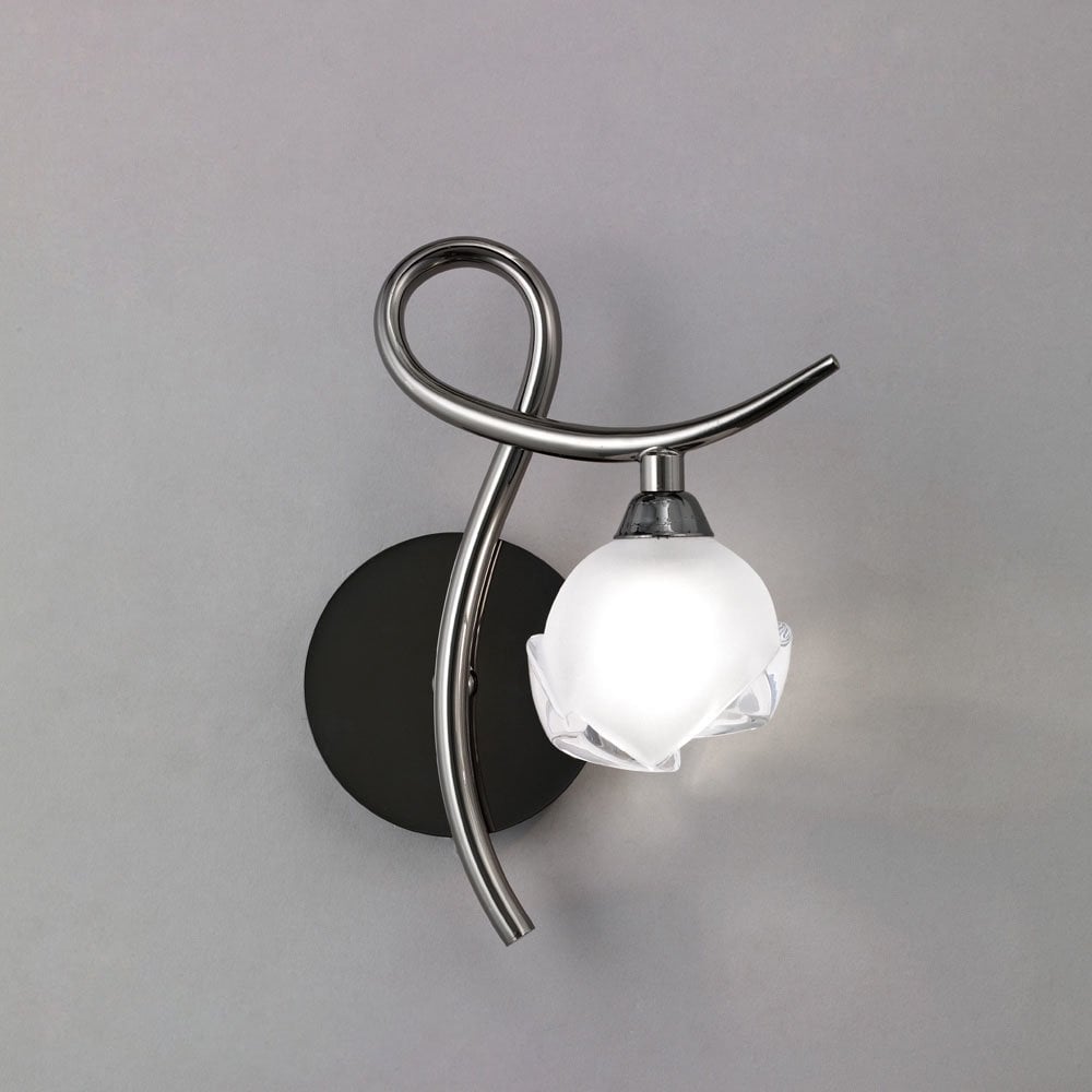 Fragma Right-Handed Wall Lamp in Black Chrome with Frosted Glass Shade