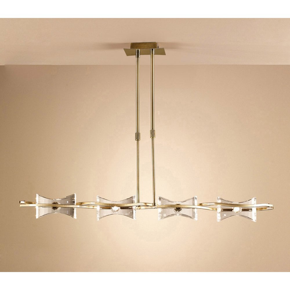 Kromo Antique Brass Telescopic Light Fixture with Clear Crystal Accents