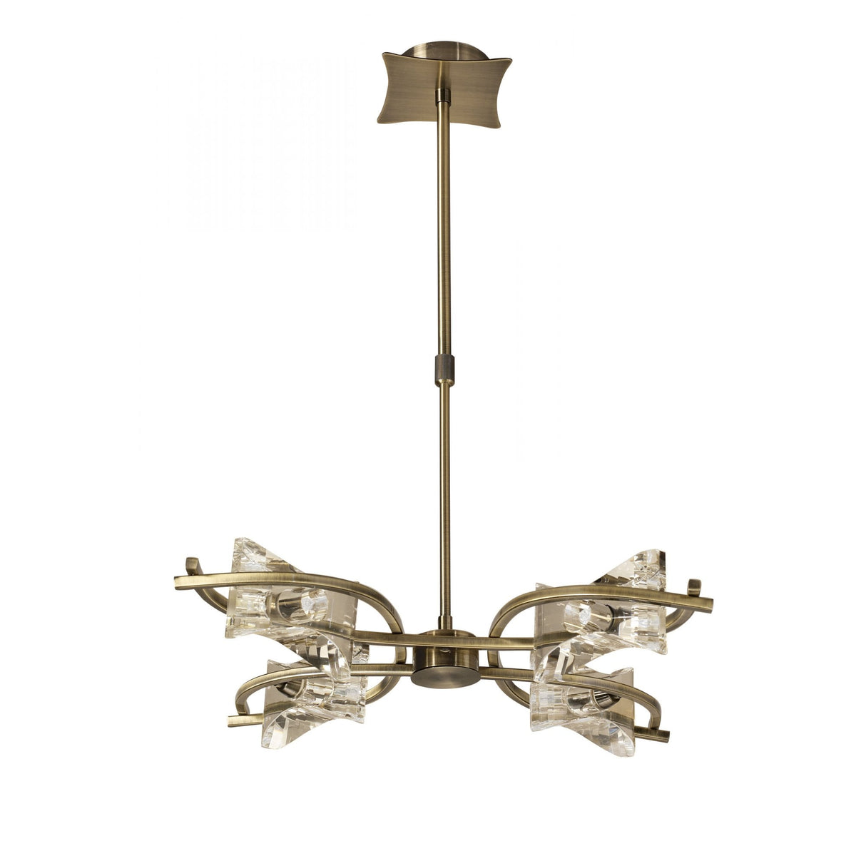 Kromo Telescopic Semi-Flush Convertible Light Fixture in Antique Brass with Clear K9 Crystals