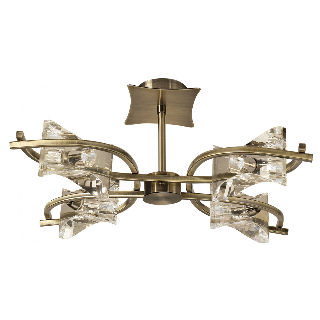 Kromo Telescopic Semi-Flush Convertible Light Fixture in Antique Brass with Clear K9 Crystals