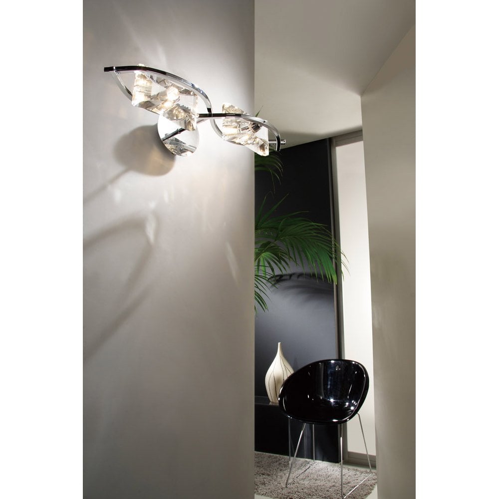 Kromo Dual-Lamp Wall Light in Polished Chrome with Clear Crystal Design