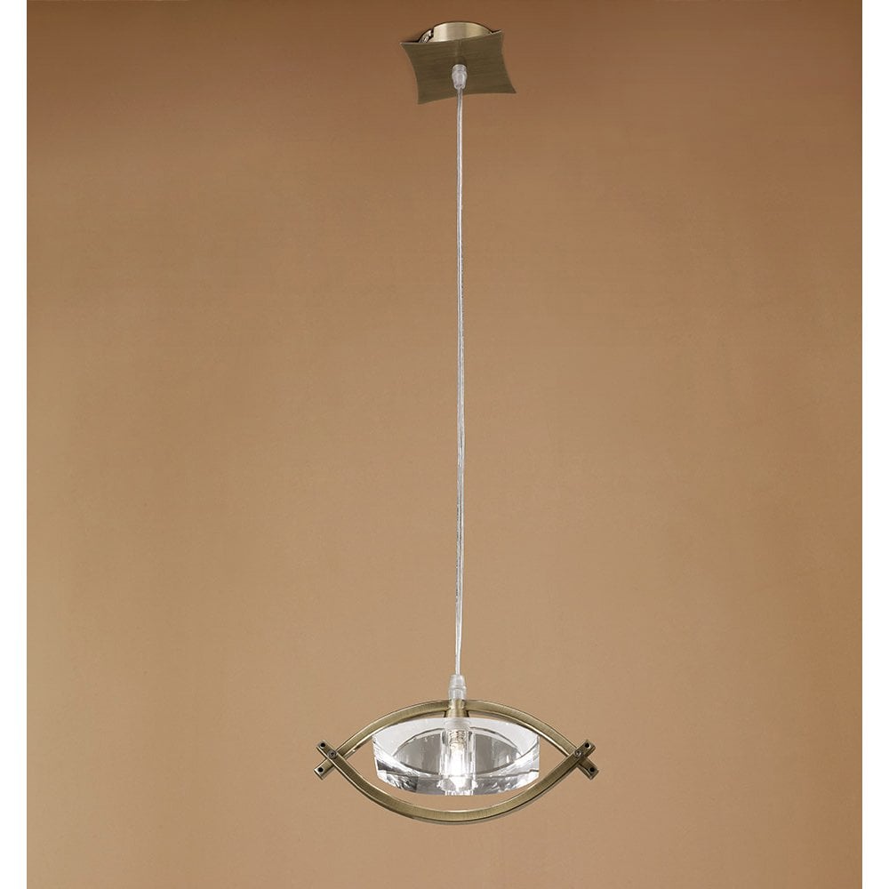 Kromo Pendant Light with Antique Brass Finish and Clear Crystal Shade