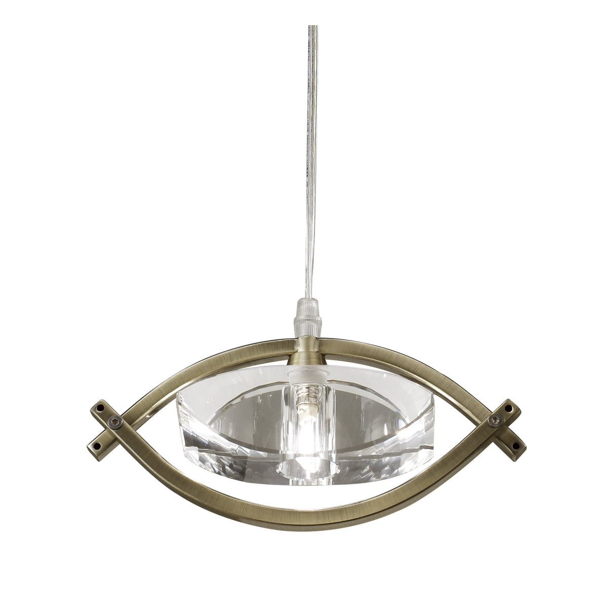Kromo Pendant Light with Antique Brass Finish and Clear Crystal Shade