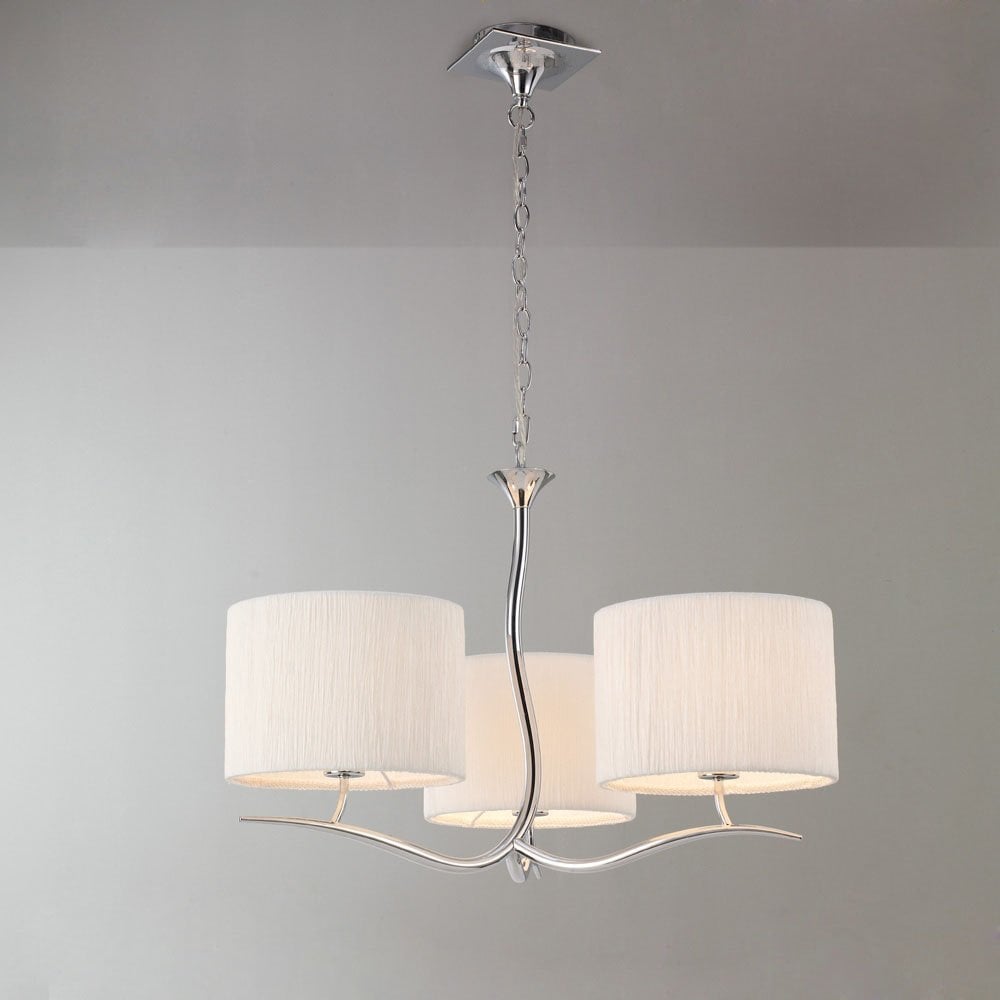 Eve Pendant Light Trio in Polished Chrome with White Silken Round Shade