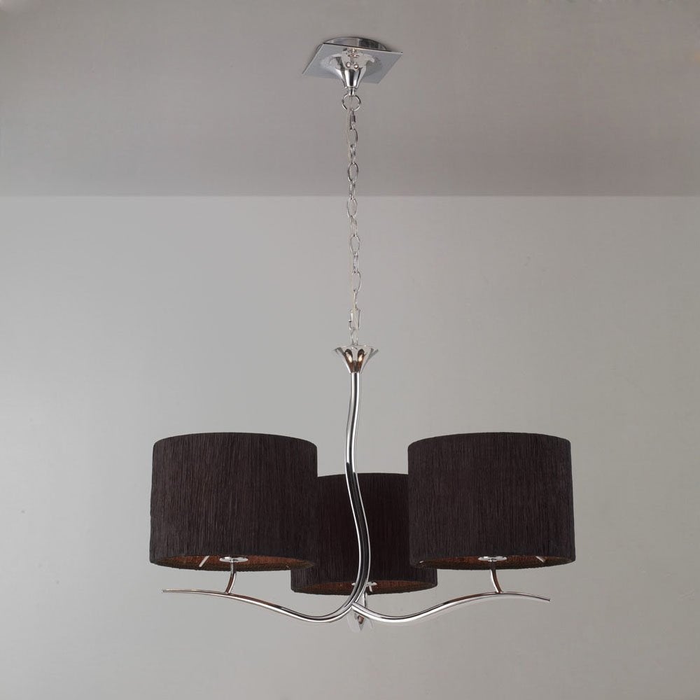 Eve 3-Light Pendant in Polished Chrome with Black Silk Shades
