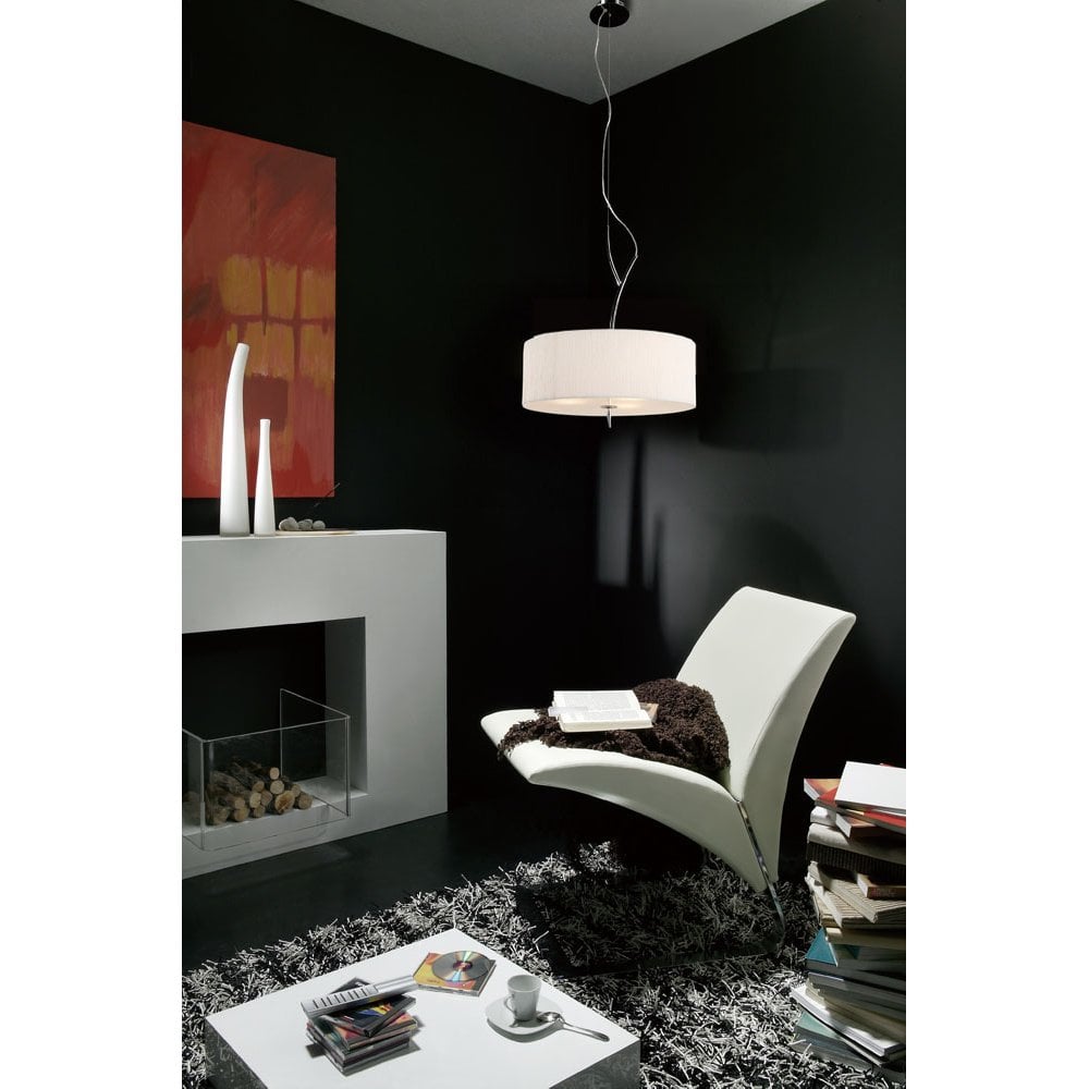 Eve Triple Pendant Light in Polished Chrome with White Round Shade