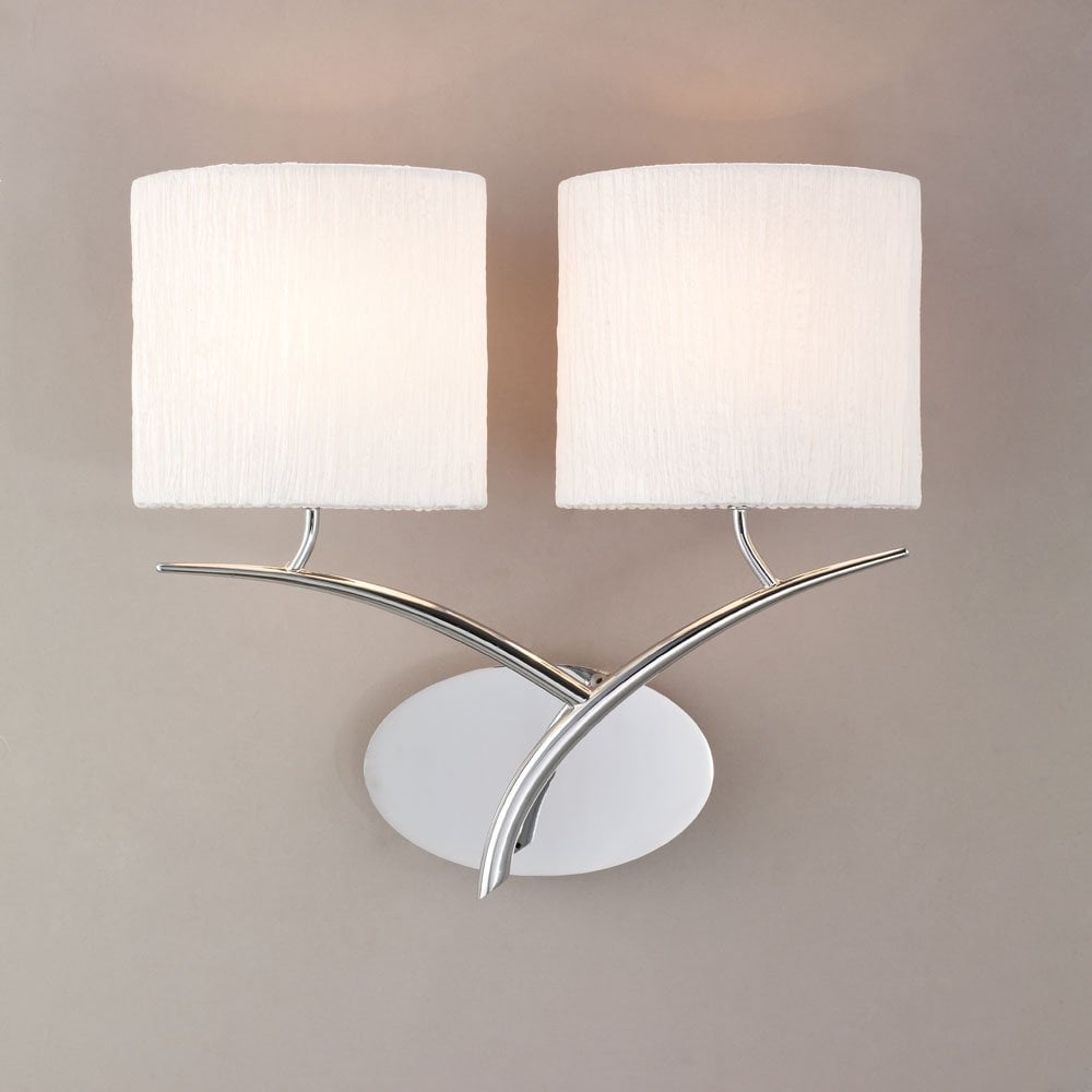 Elegant Eve Dual Light Wall Lamp in Polished Chrome with White Oval Shades
